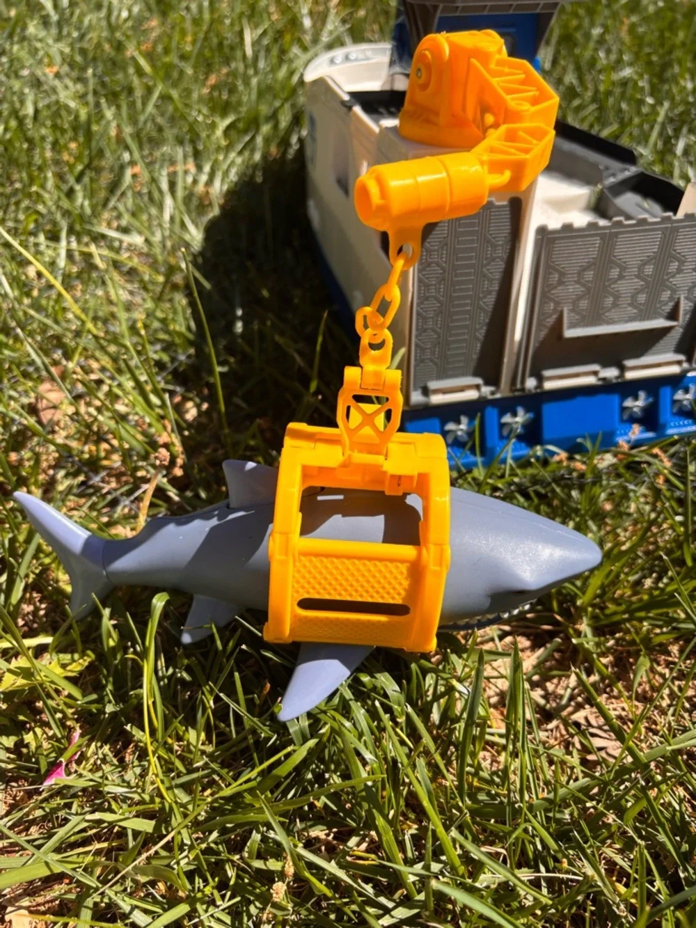 Mattel Blue White and Yellow Rescue Boat Toy with Shark Accessory